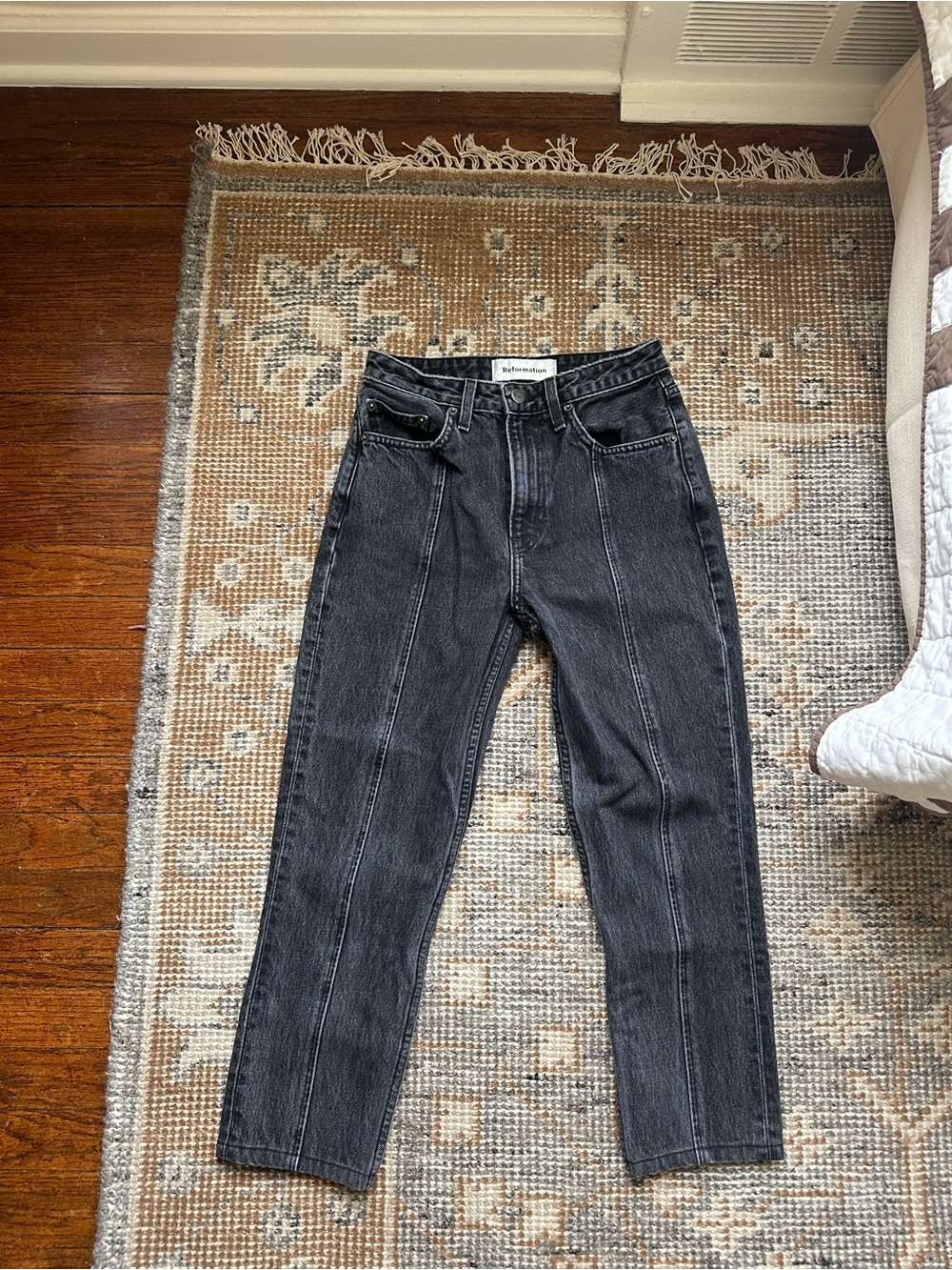 Reformation Black Straight-Leg Jeans with Center Seams